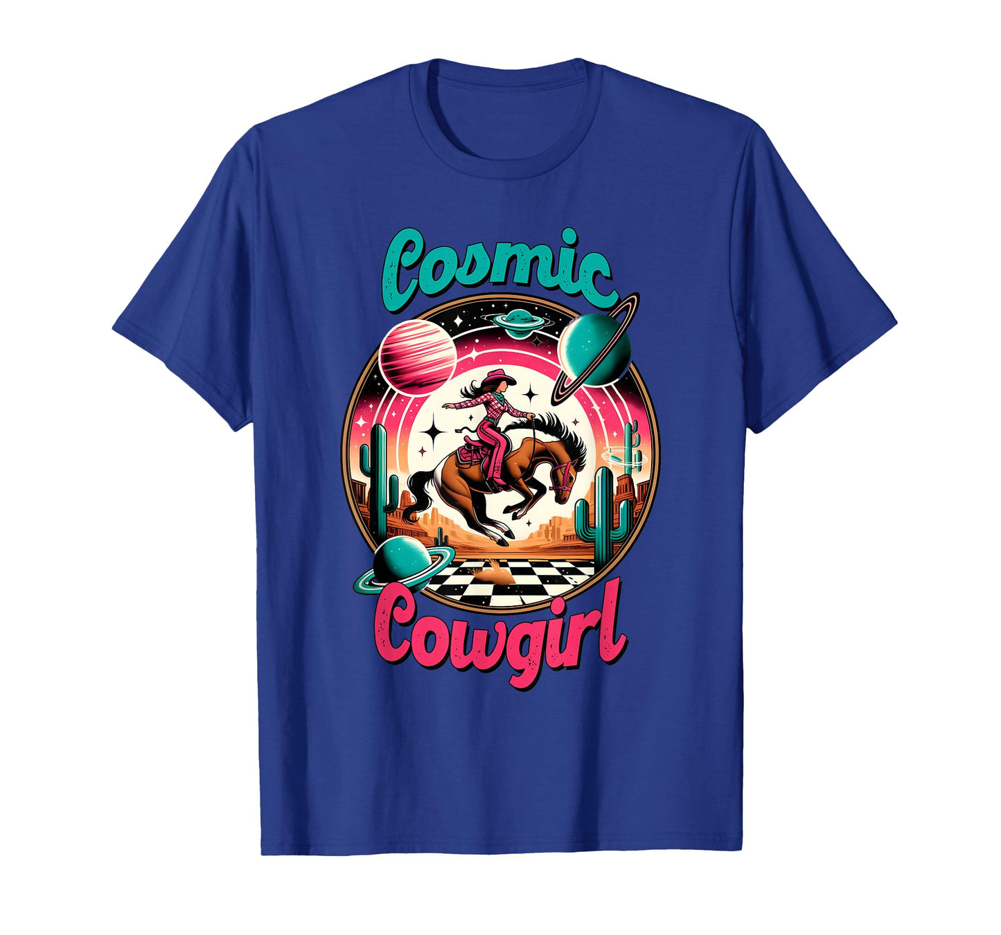 Cosmic Cowgirl Retro Astronaut Planets Outer Space Sci Fi T-Shirt