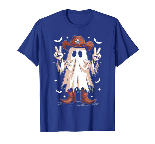 Retro Western Halloween Cowboy Men Boys Halloween Ghost T-Shirt