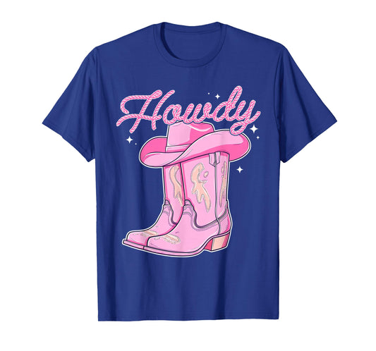 Cute Howdy Pink Cowgirl Boot Hat Western Rodeo Women Girl T-Shirt