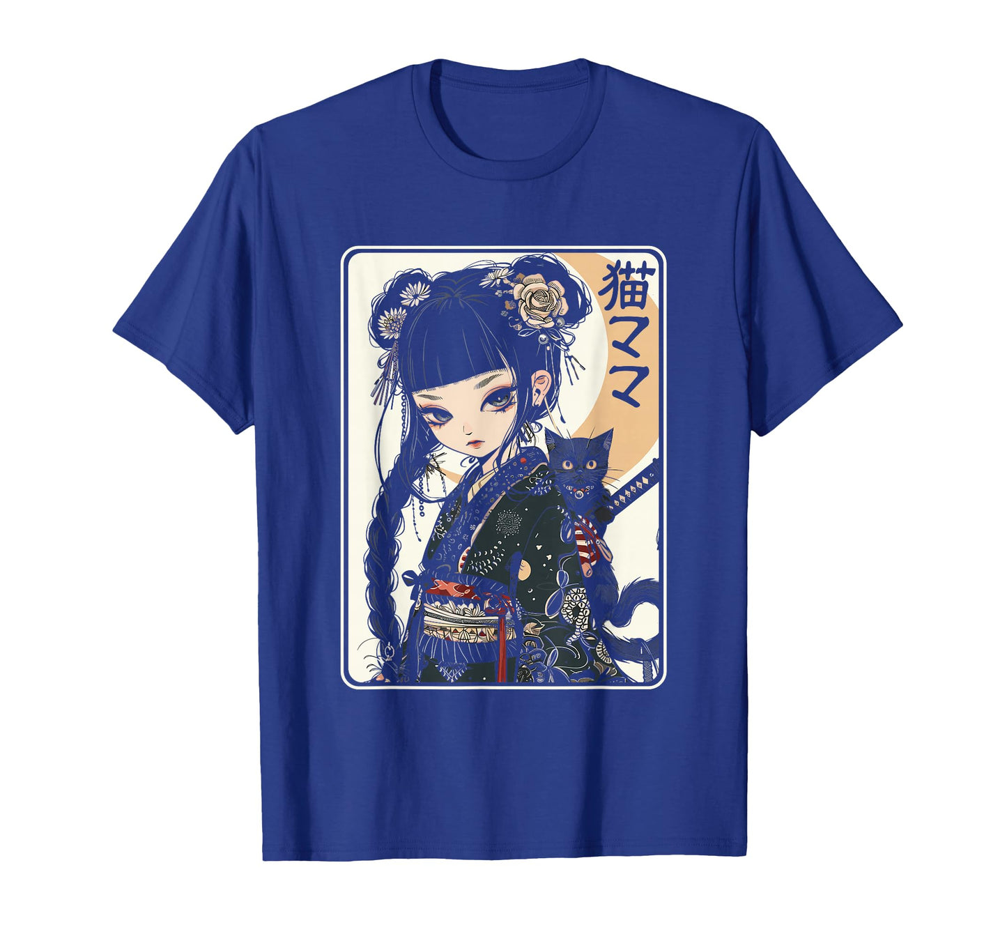 Japanese Gothic Kawaii Anime Samurai Cat Mom Woman Girls T-Shirt