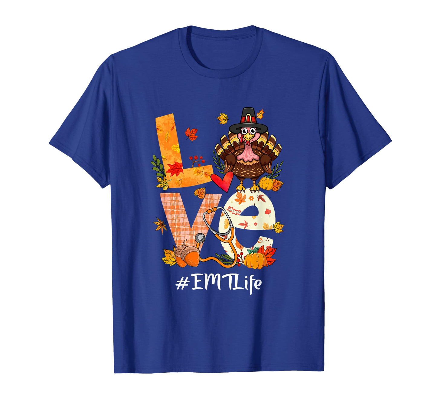 Love EMT Life Funny Turkey Pumpkin Leopard Thanksgiving T-Shirt