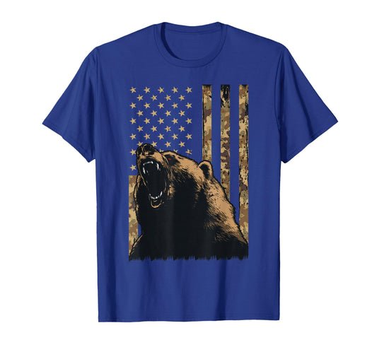 Desert Camo Grizzly Bear Grunge American Flag Tactical USA T-Shirt