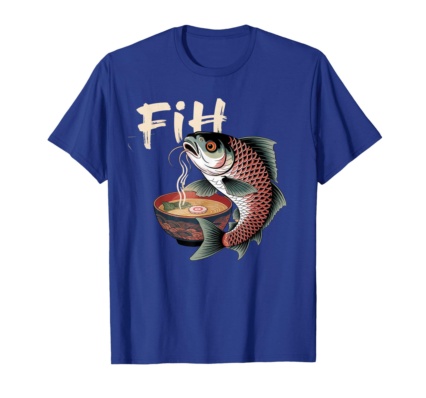 Fih Eating Ramen Graphic Tee Japanese Kawaii Anime Fish T-Shirt