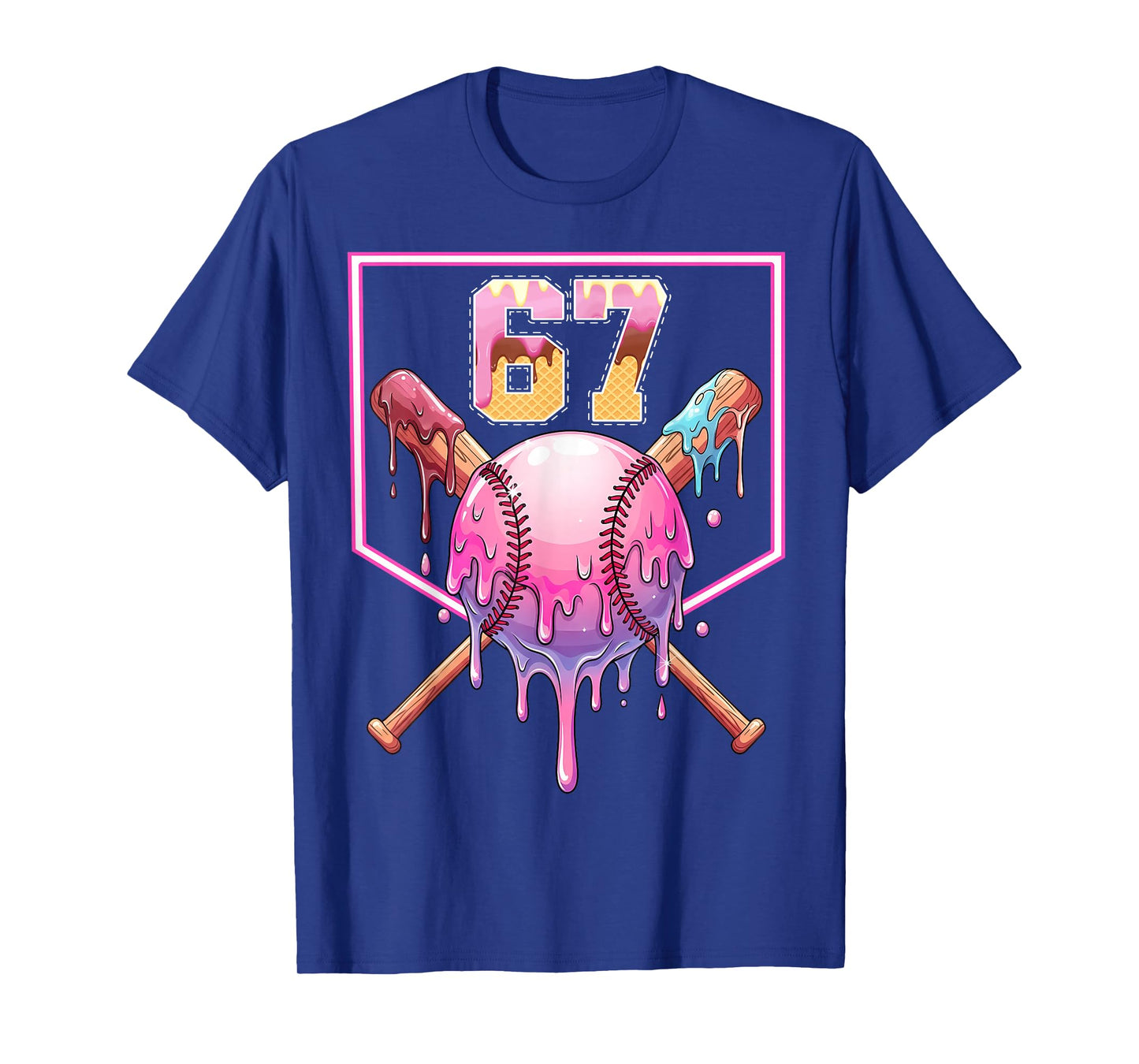 Baseball Ice Cream Drip Number 67 Player 67th Birthday Meme T-Shirt