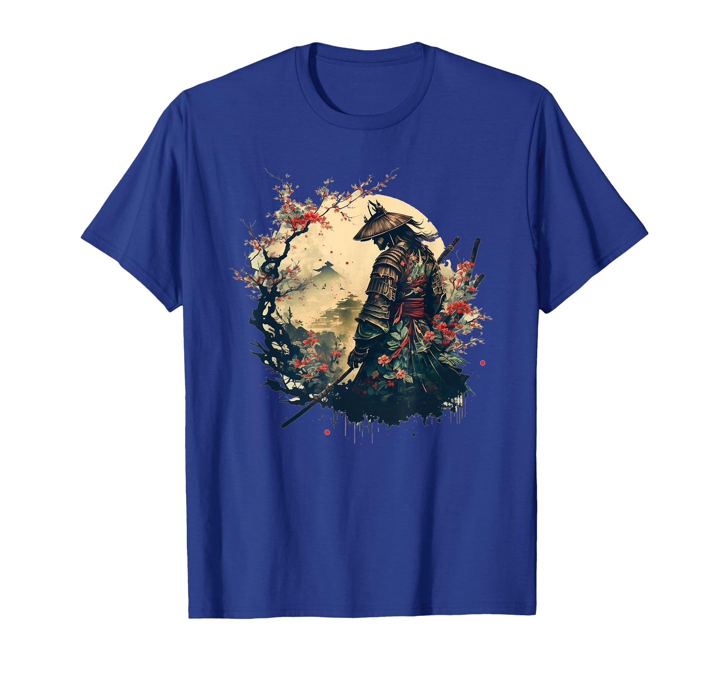 Samurai Warrior with Katana Mount Fuji Cherry Blossom Art T-Shirt