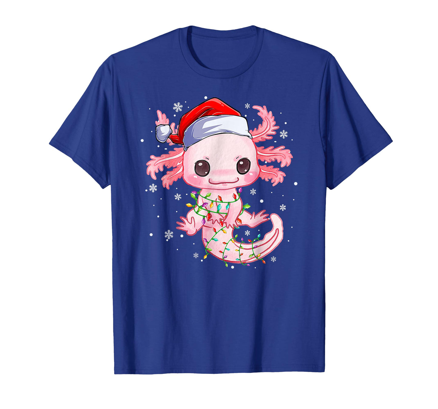 Christmas Axolotl Santa Hat Lights Japanese Cute Anime Xmas T-Shirt