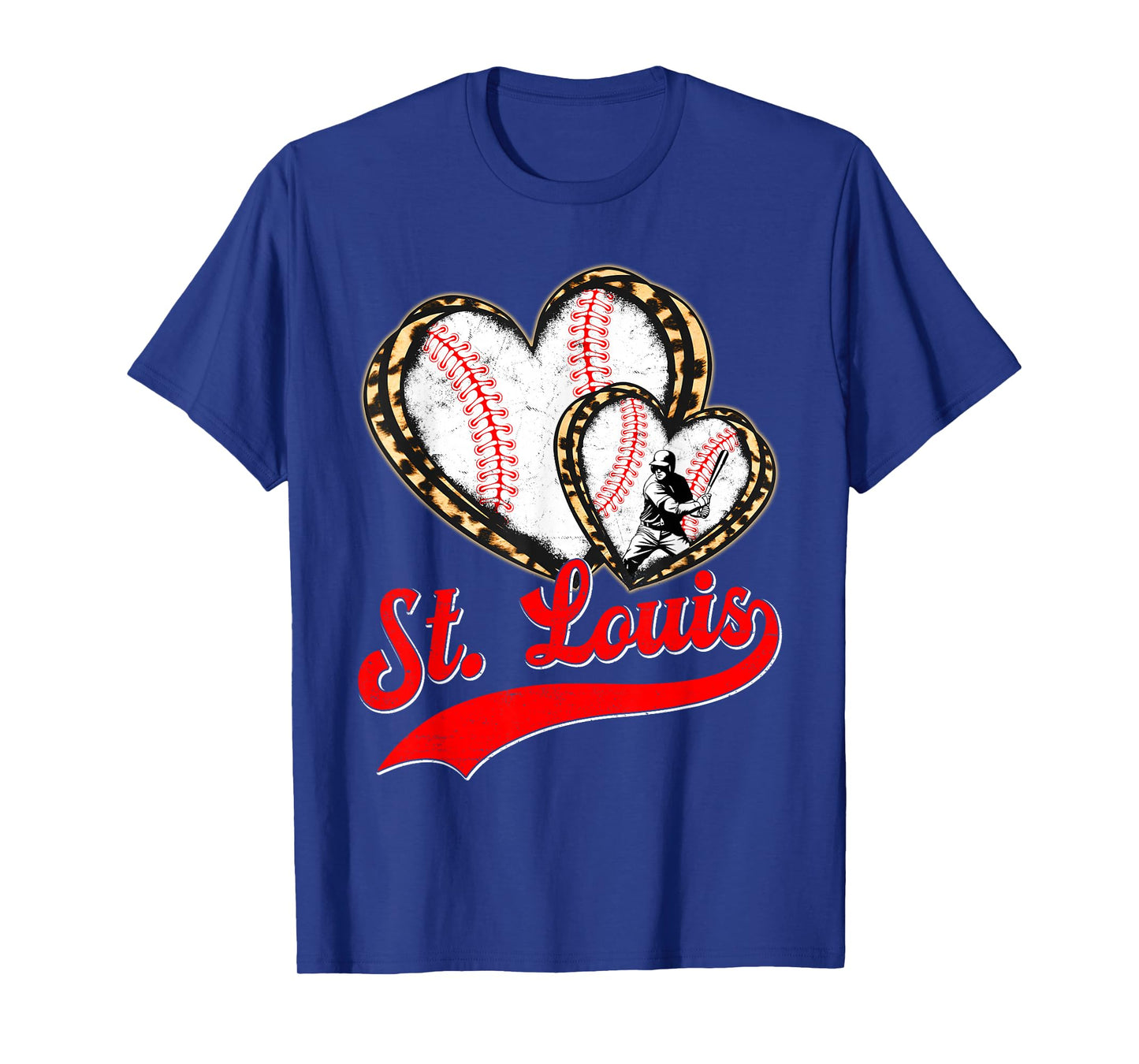 Vintage St. Louis Baseball Leopard Heart Baseball Fans T-Shirt