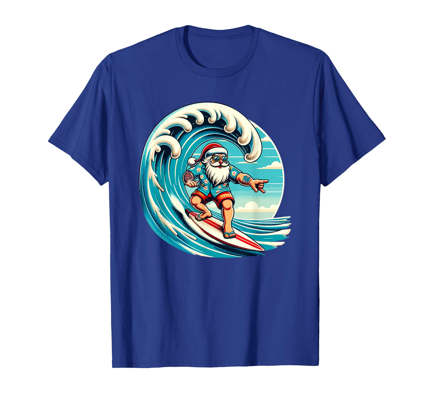 Santa Claus Hawaiian Surfing Christmas Aloha Tropical Xmas T-Shirt