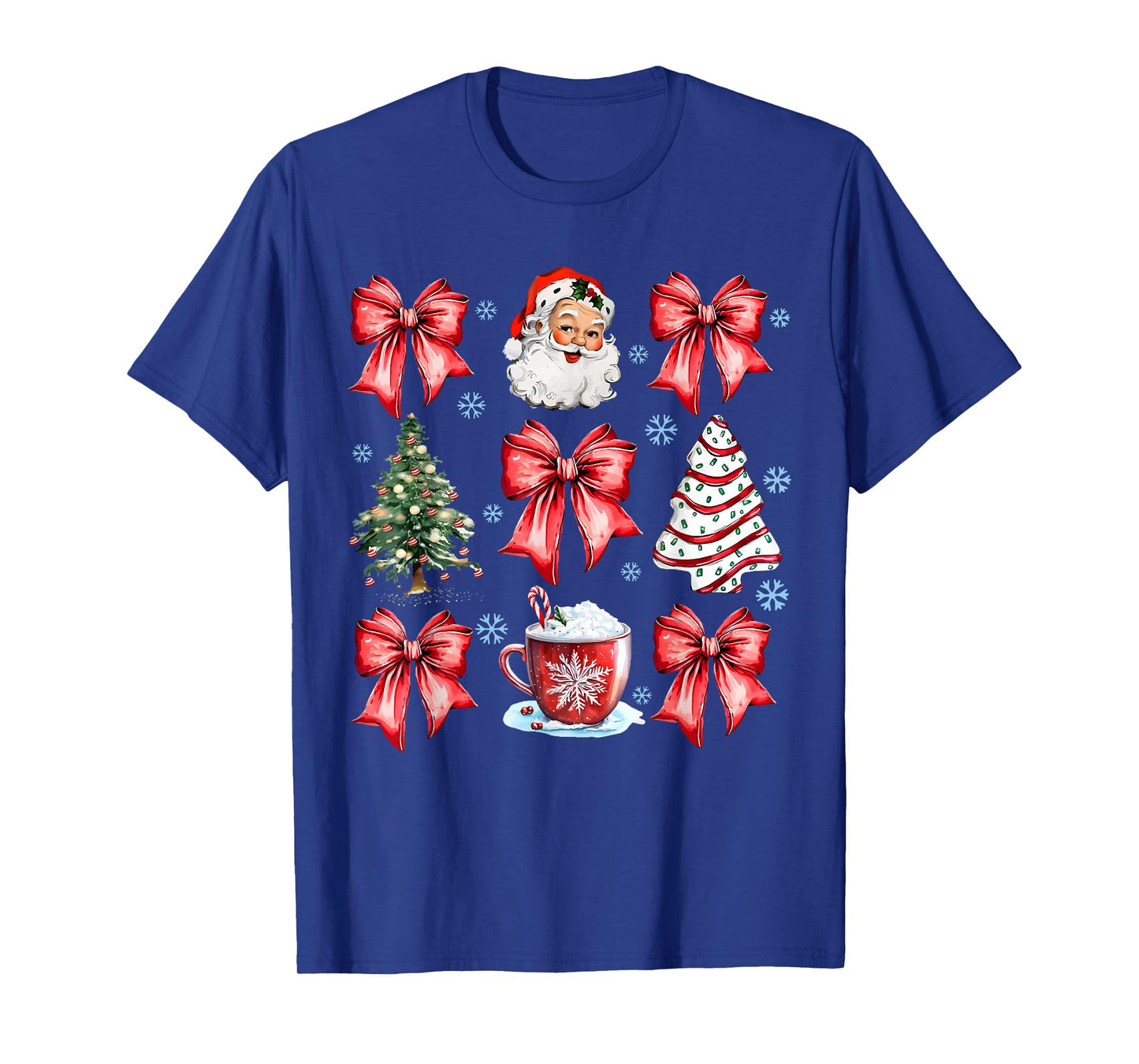 Coquette Bow Santa Christmas Tree Cake Candy Cane Girly Xmas T-Shirt