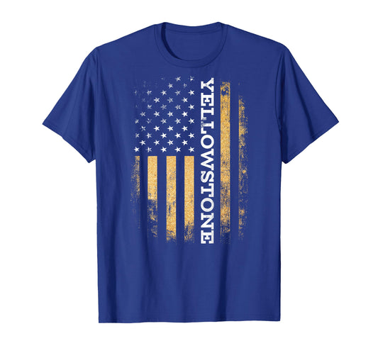 Funny Yellow Stone Flag Yellowstone American Flag (on Back) T-Shirt