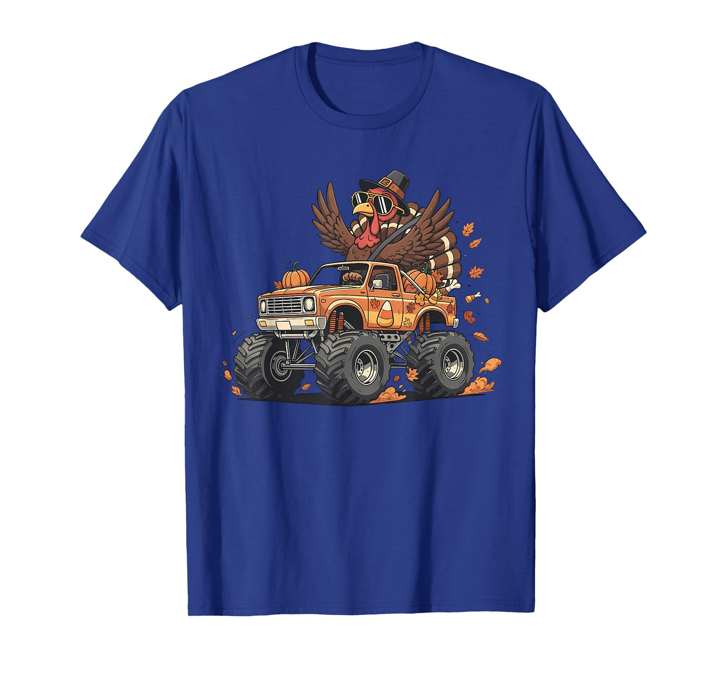 Cute Turkey Riding Monster Truck Thanksgiving Men Boys Kids T-Shirt