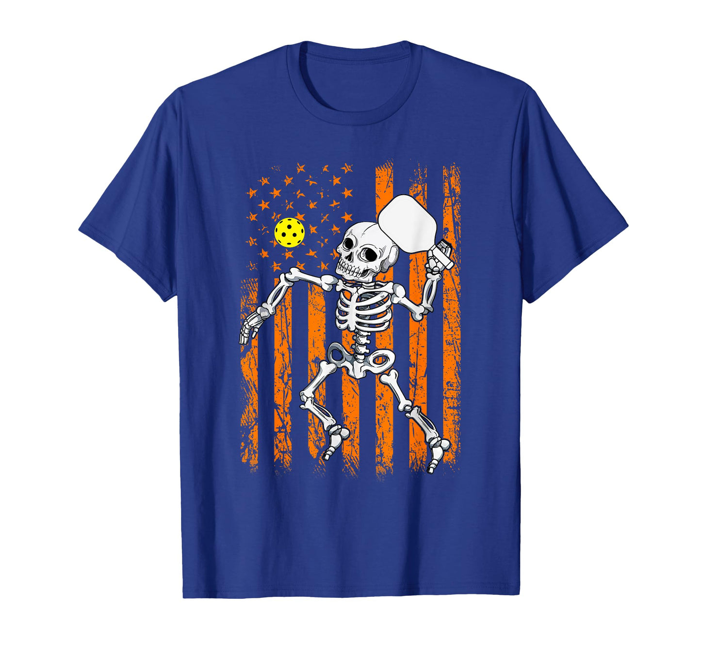 Retro Skeleton Playing Pickleball USA Flag Halloween Boys T-Shirt