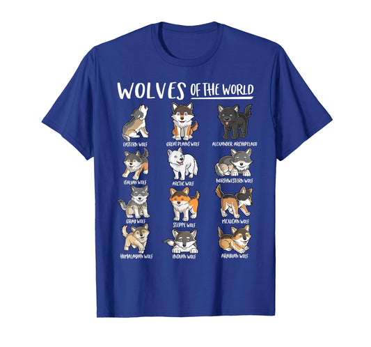 Wolves of The World Cool Educational Types of Wolf Animal T-Shirt