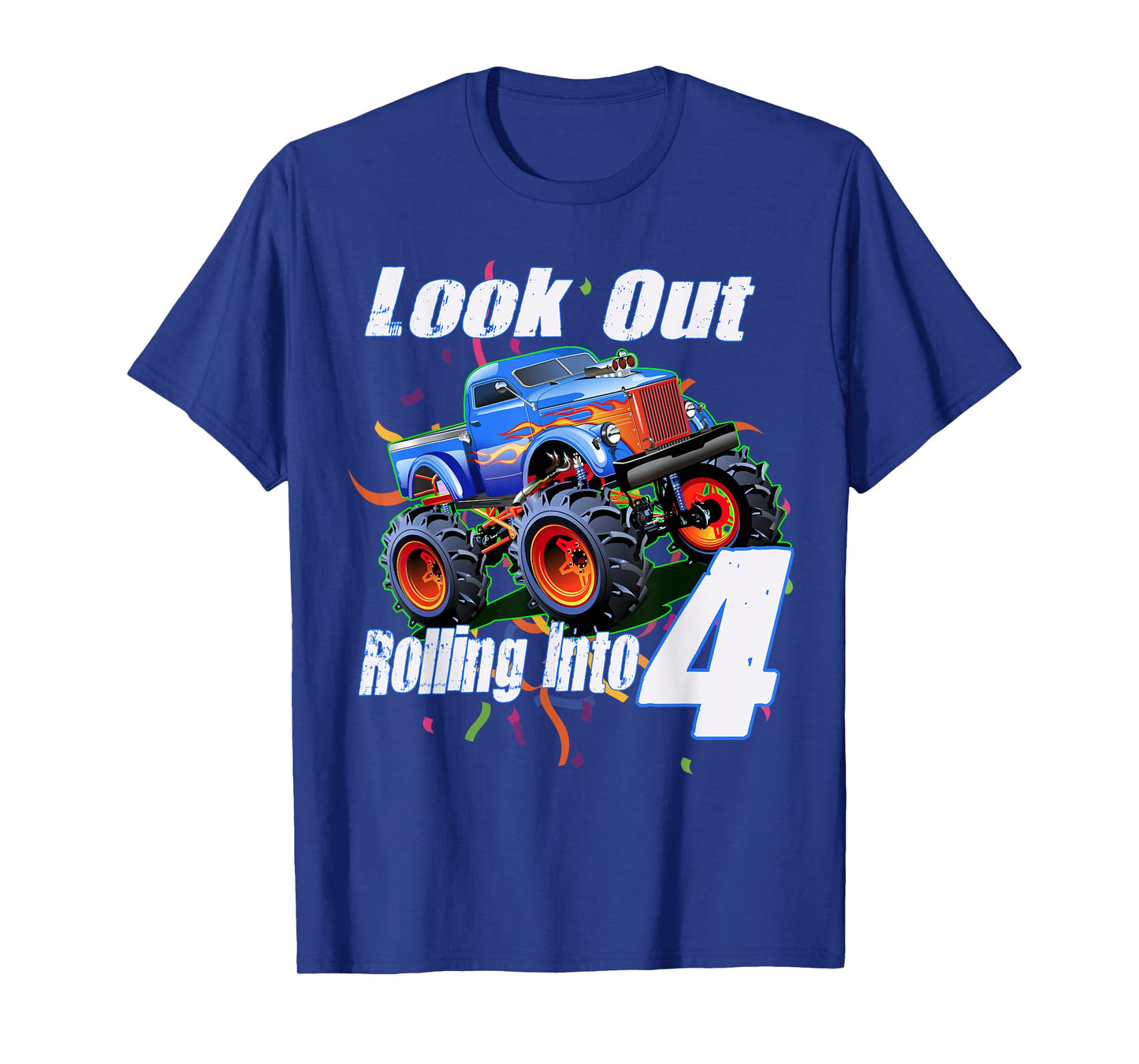Kids 4 Year Old 4th Birthday Boy Monster Truck Car T-Shirt