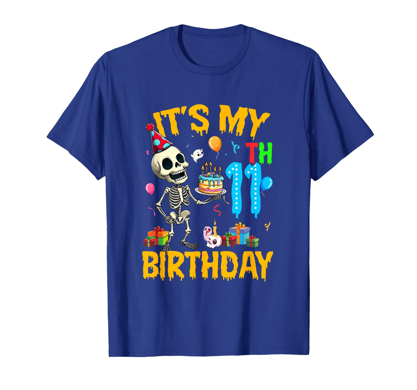 It's My 11Th Birthday Party Halloween Skeleton Birthday Kids T-Shirt