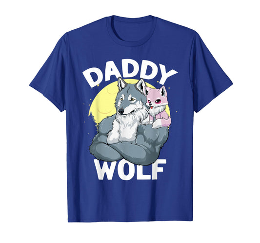 Daddy Wolf with Wolf Dad and Girl Wolf on Fathers Day T-Shirt