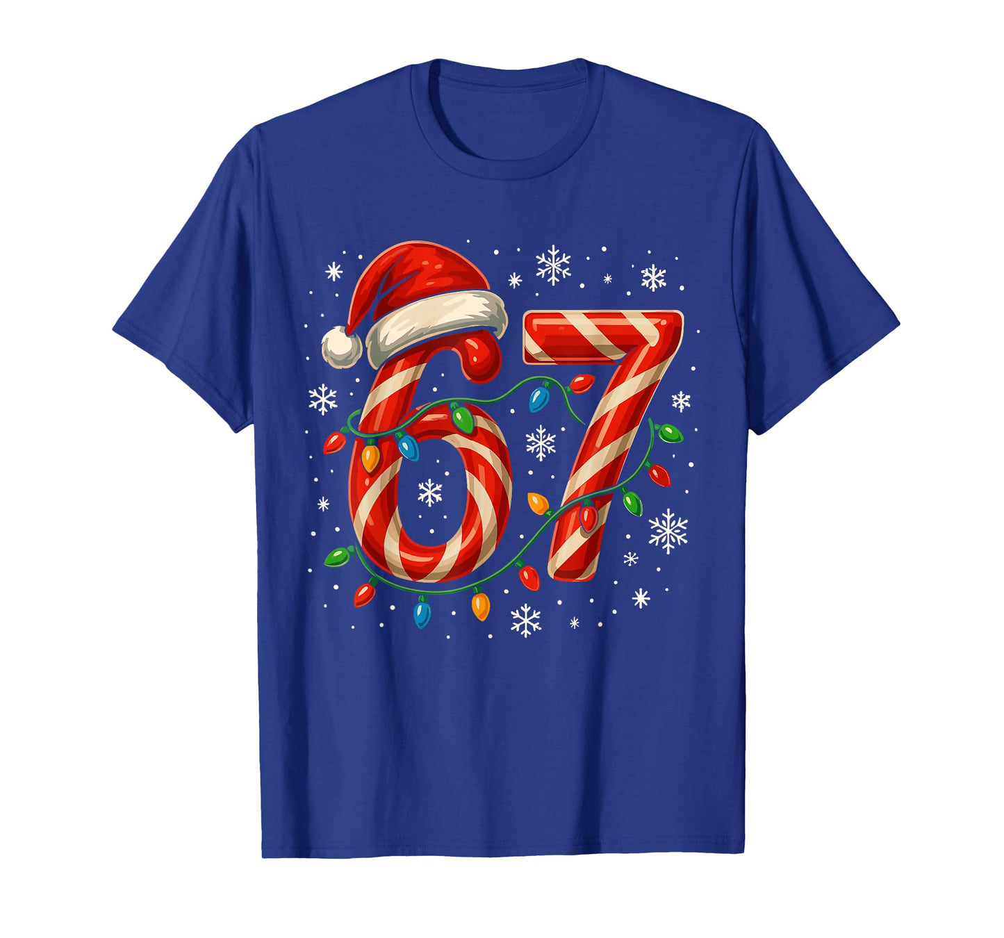 67 Christmas Meme Funny Six Seven Xmas Lights Candy Cane T-Shirt