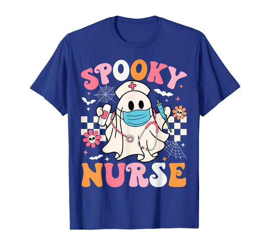 Spooky Nurse Ghost Halloween Cute Groovy Nursing Halloween T-Shirt