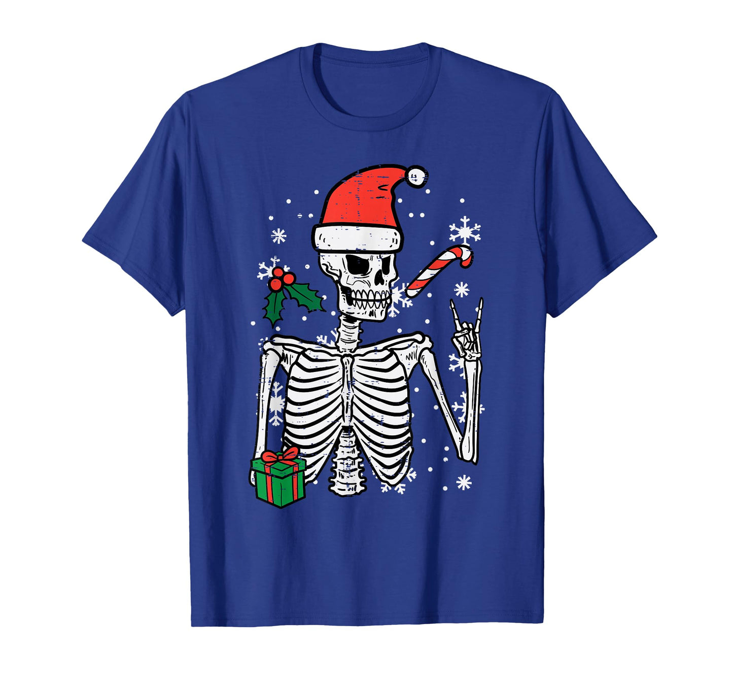 Christmas Rocker Skeleton Santa Rock Hand Xmas Men Boys Kids T-Shirt