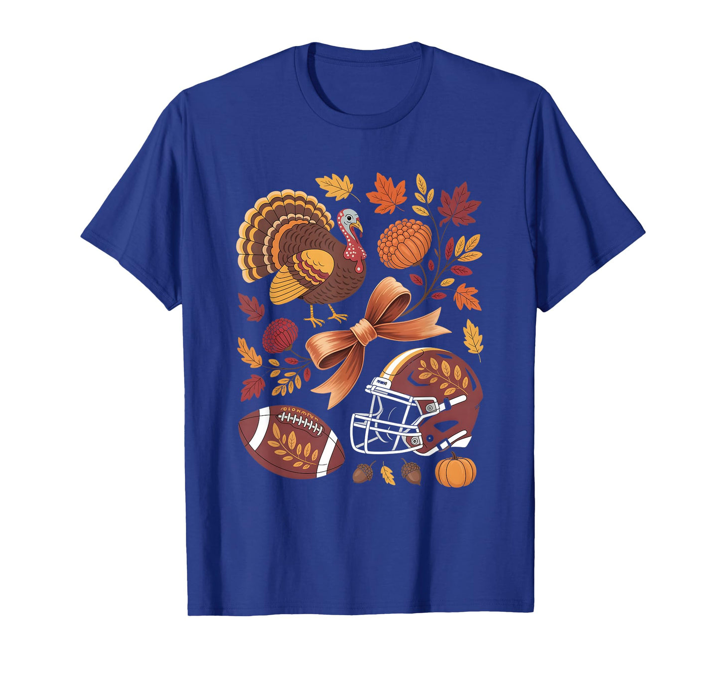 Retro Fall Flowers Thanksgiving Turkey Football Game Day T-Shirt