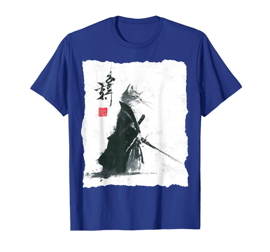 Samurai Cat Ink Art Japanese Style Ukiyo-e Warrior Katana T-Shirt
