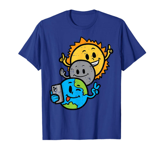 Selfie Earth Moon Sun Funny Total Solar Eclipse 2024 Kids T-Shirt