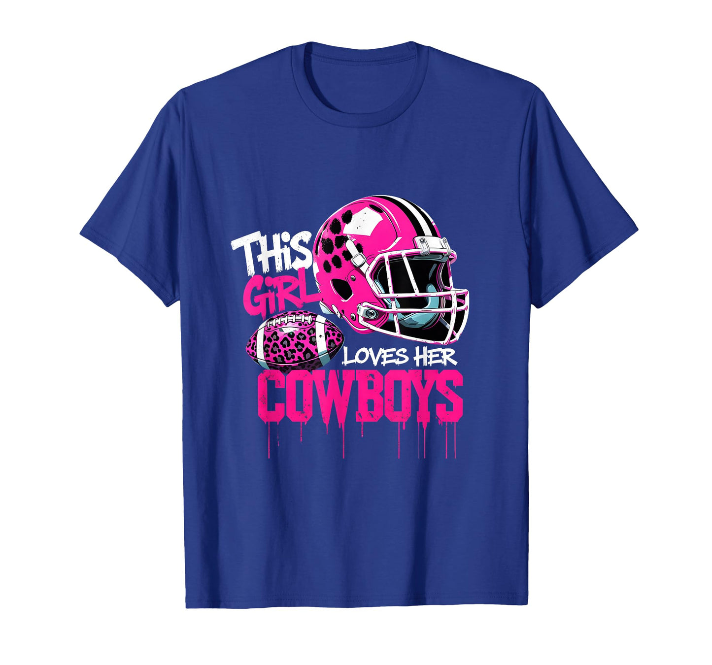 This Girl Loves Her Cowboys Pink Leopard Football Helmet T-Shirt