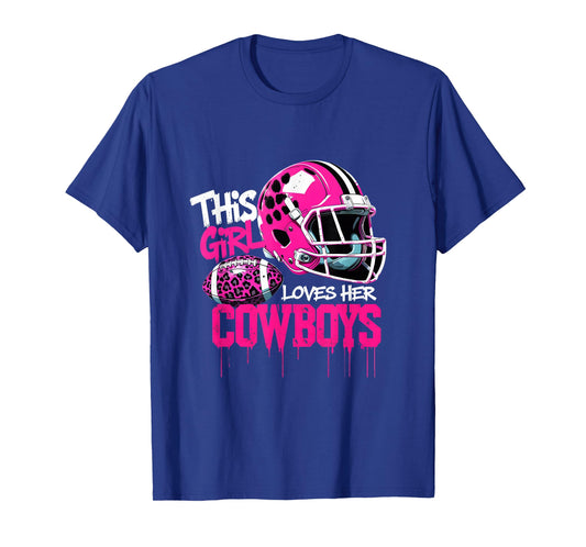 This Girl Loves Her Cowboys Pink Leopard Football Helmet T-Shirt