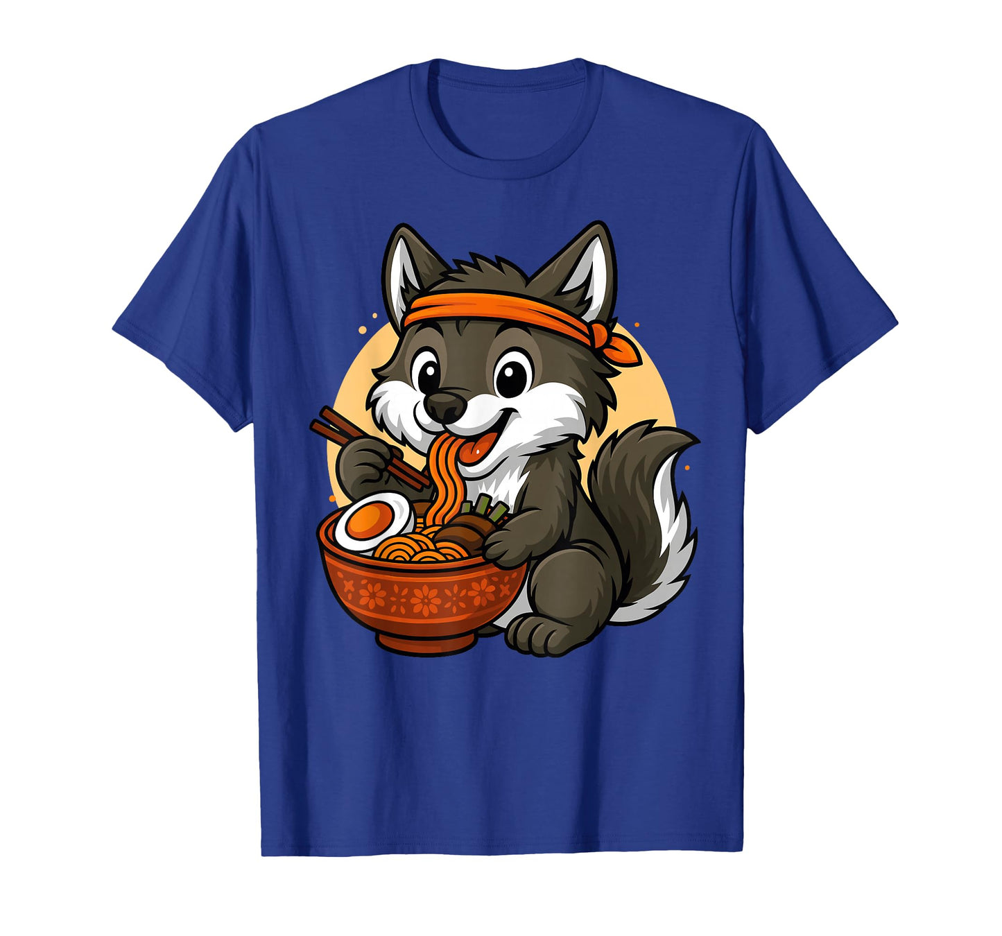 Kawaii Wolf Eating Ramen Graphic Japanese Wolf Graphic T-Shirt