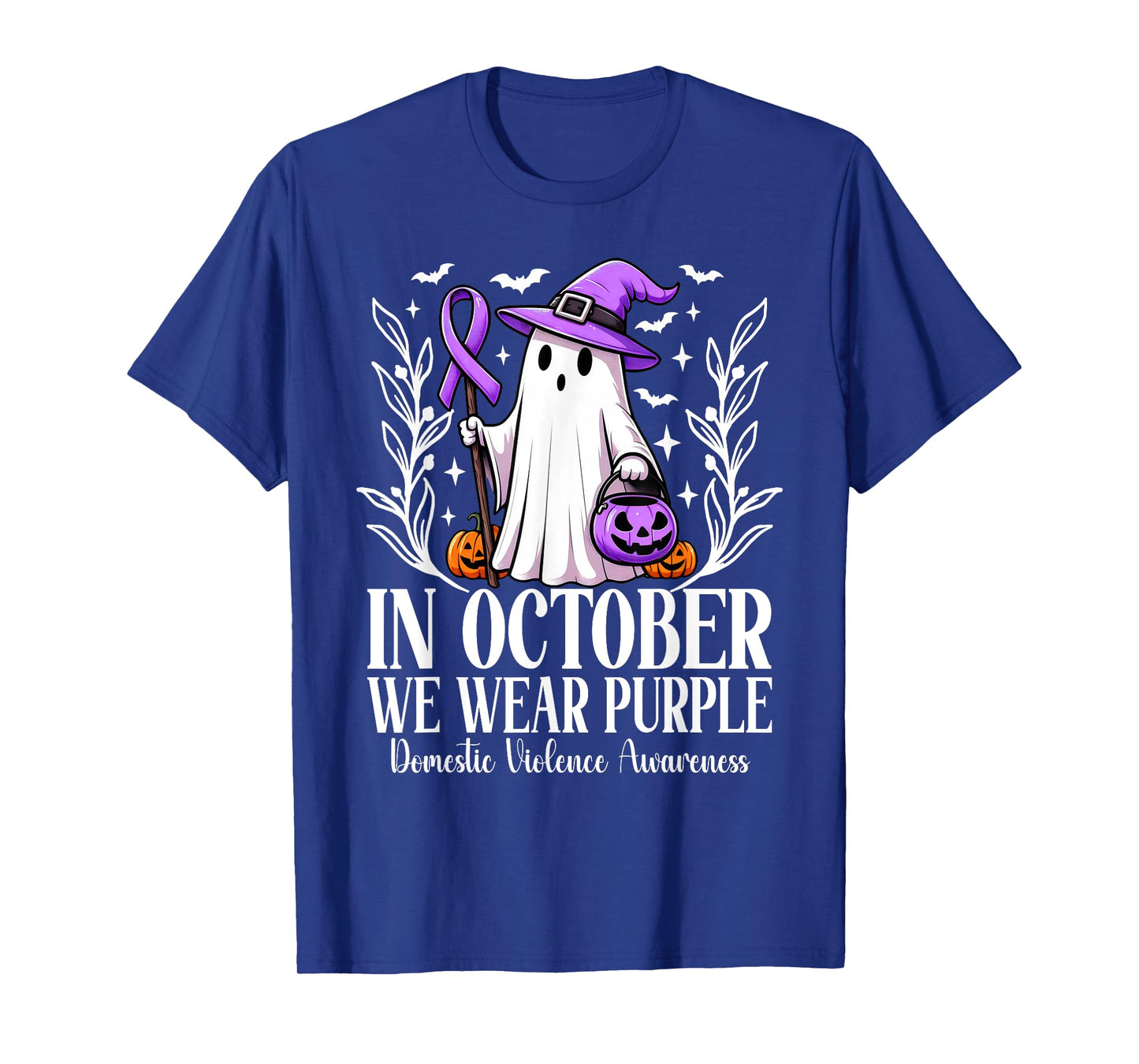 In October We Wear Purple Domestic Violence Ghost Halloween T-Shirt