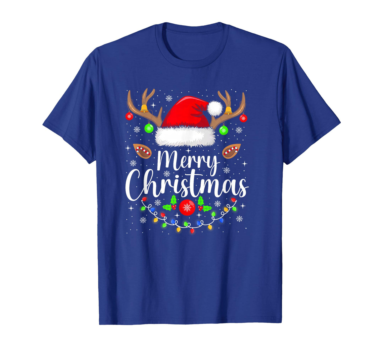 Merry Christmas Lights Red Santa Hat Xmas Family Men Women T-Shirt