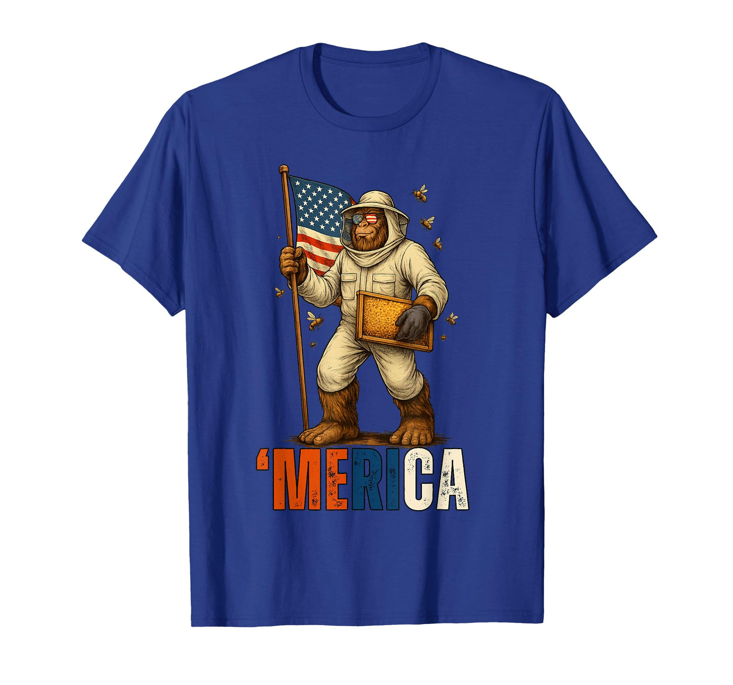 Labor Day Beekeeper Bigfoot Honey Worker American Flag USA T-Shirt