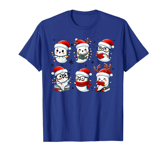 Funny Ghost Book Reading Christmas Books Lover Teacher Kids T-Shirt