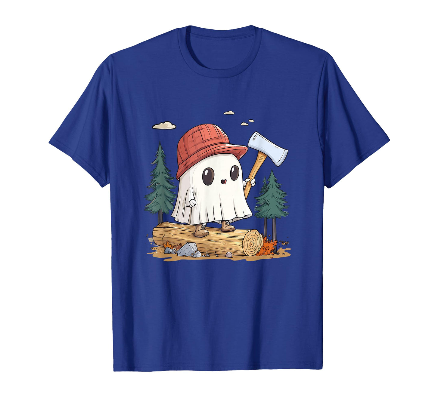 Funny Ghost Lumberjack Halloween Axe Forest Woods Cute Ghost T-Shirt