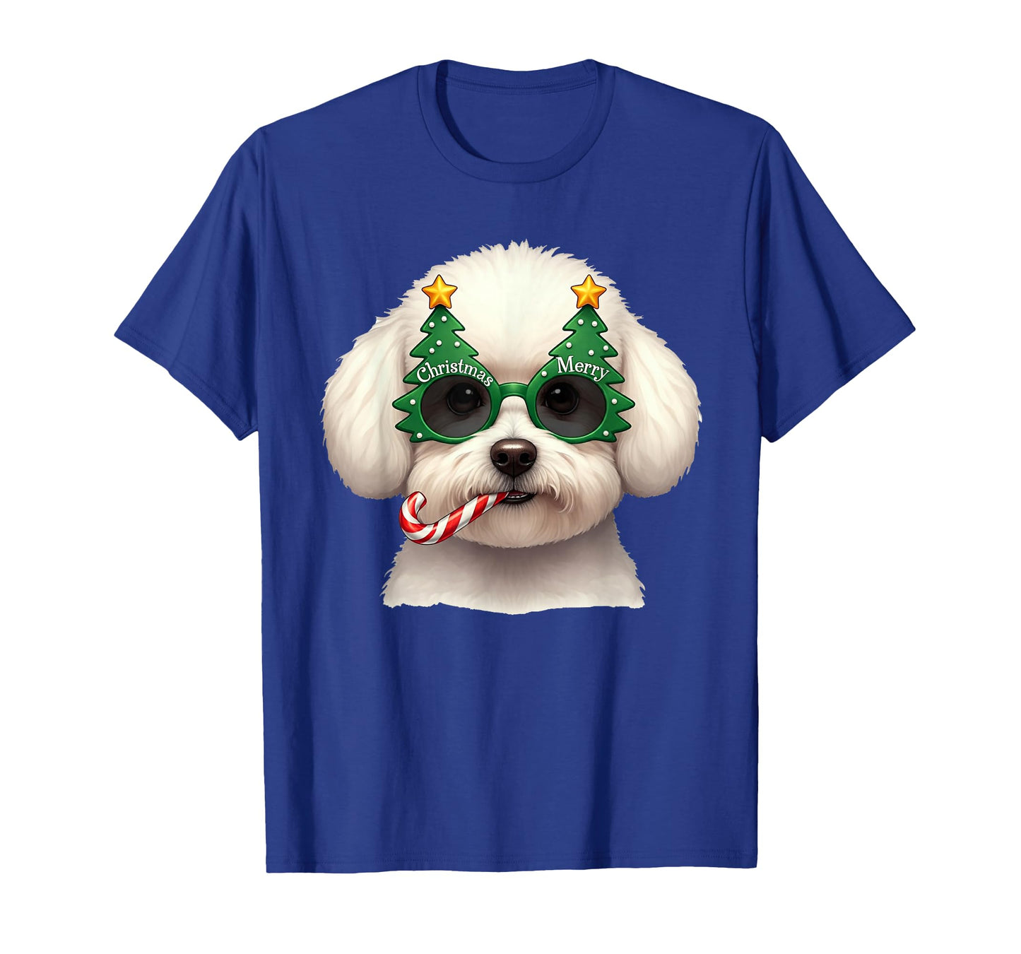 Christmas Tree Sunglasses Bichon Frise Candy Cane Men Women T-Shirt