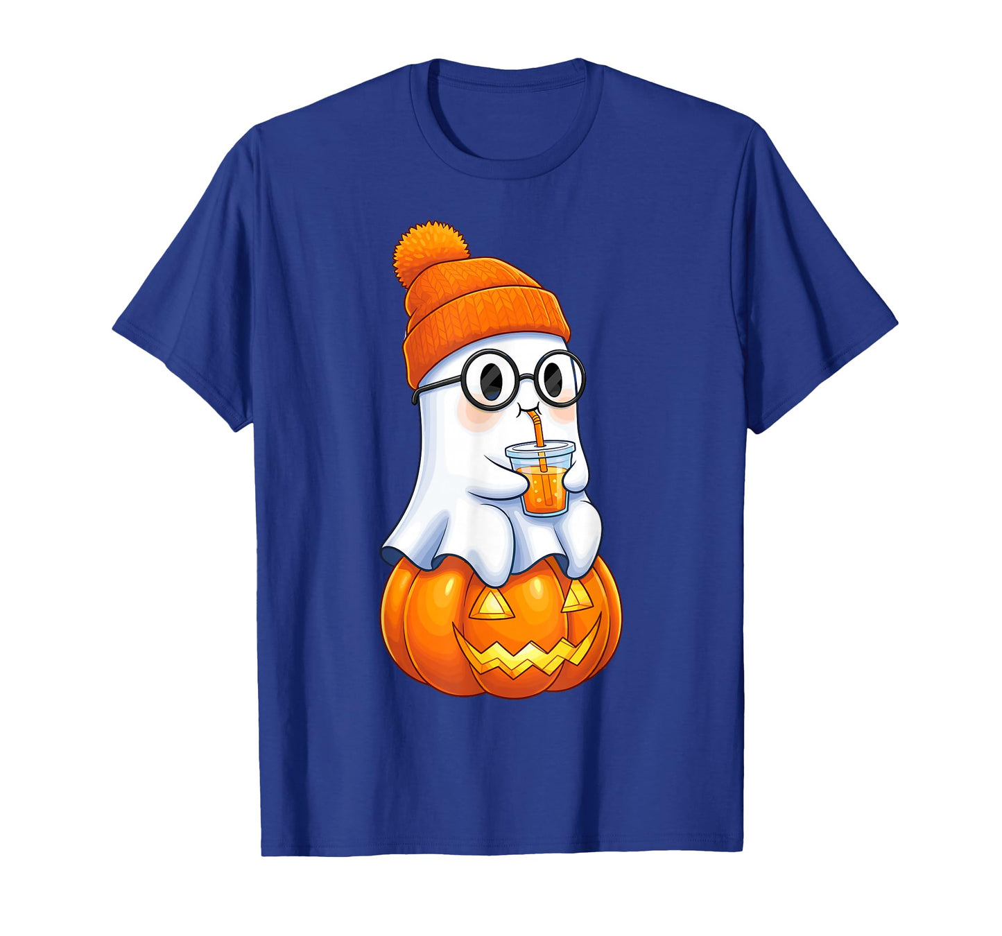 Ghost with Bubble Tea and Pumpkin Halloween T-Shirt