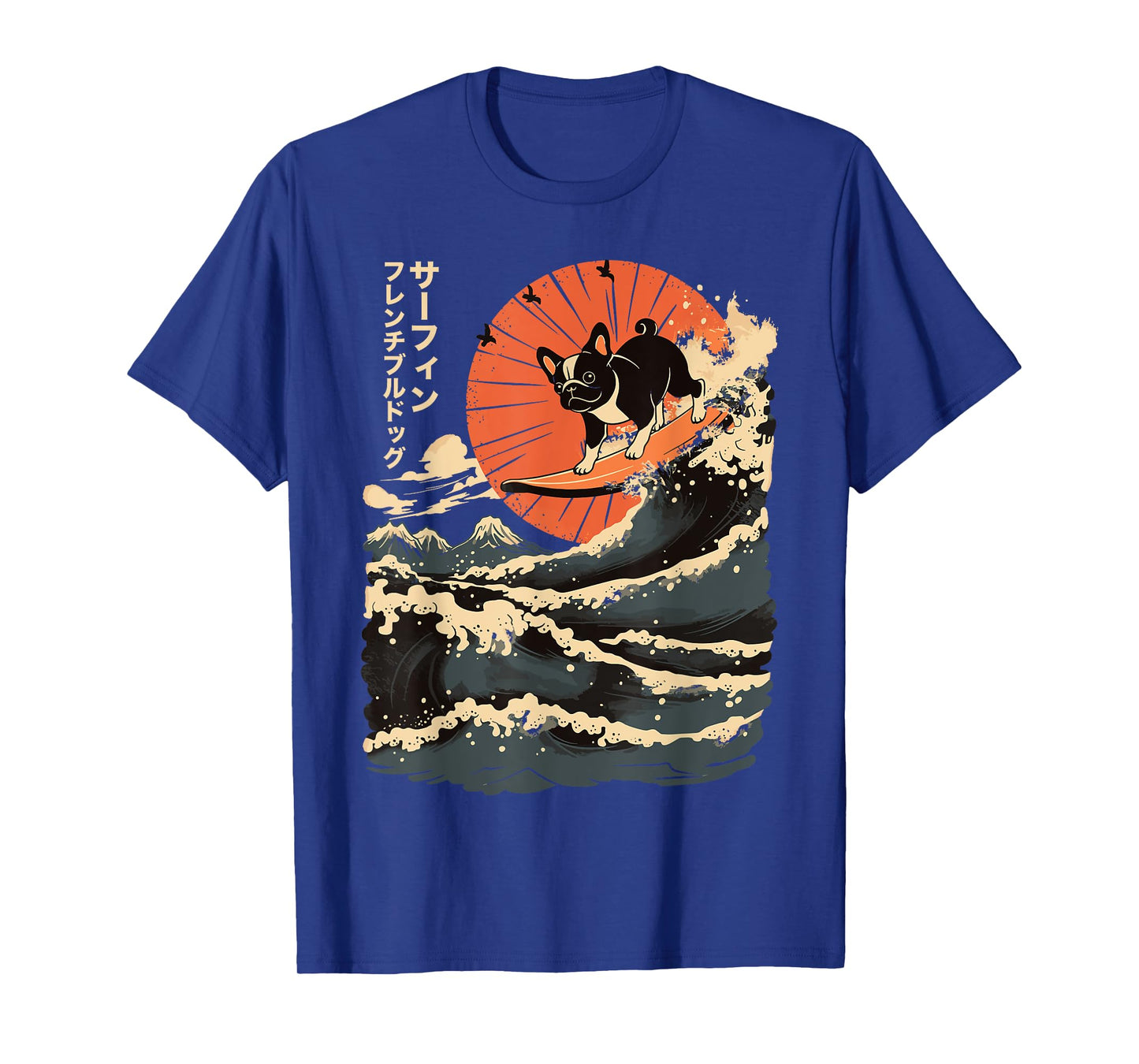 French Bulldog Surfing Japanese Men Women Girls Kids T-Shirt