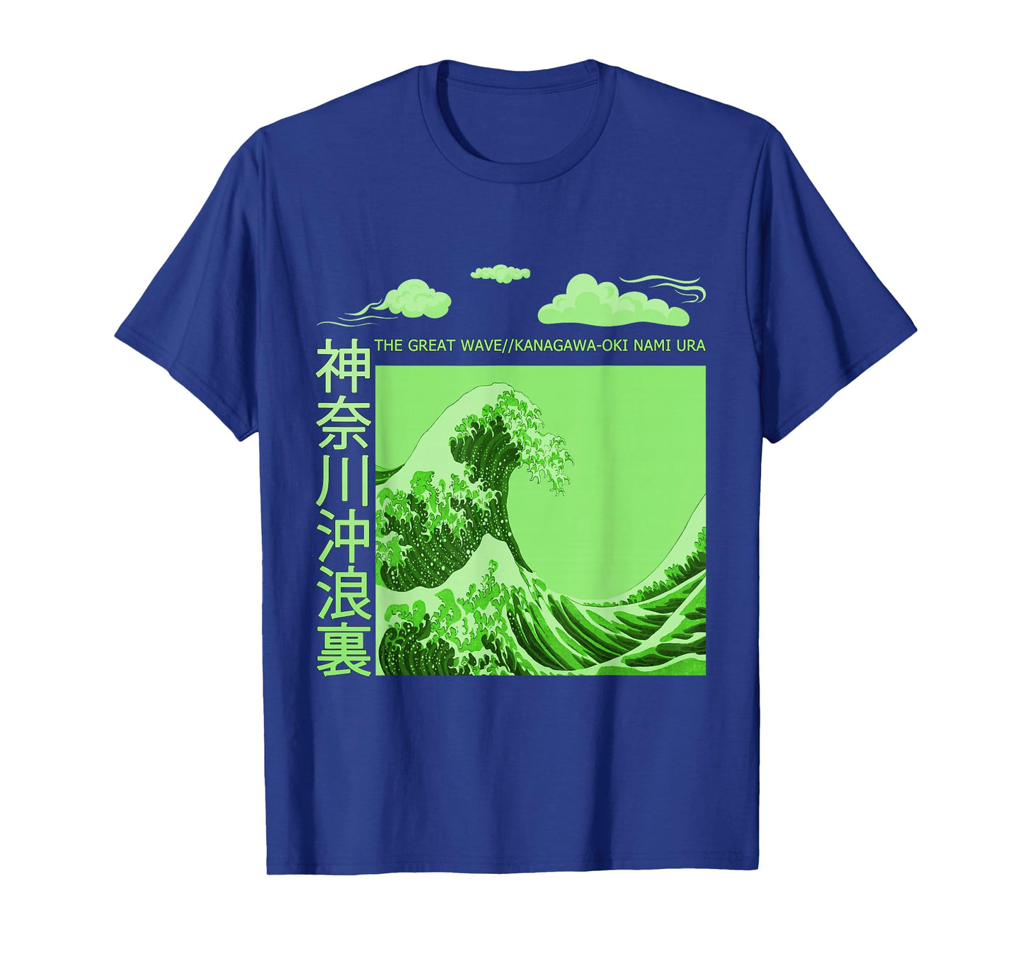 Big Wavy Japanese Green Color Graphic T-Shirt