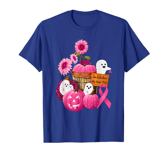 In October We Wear Pink Ghosts & Pumpkins For Breast Cancer T-Shirt