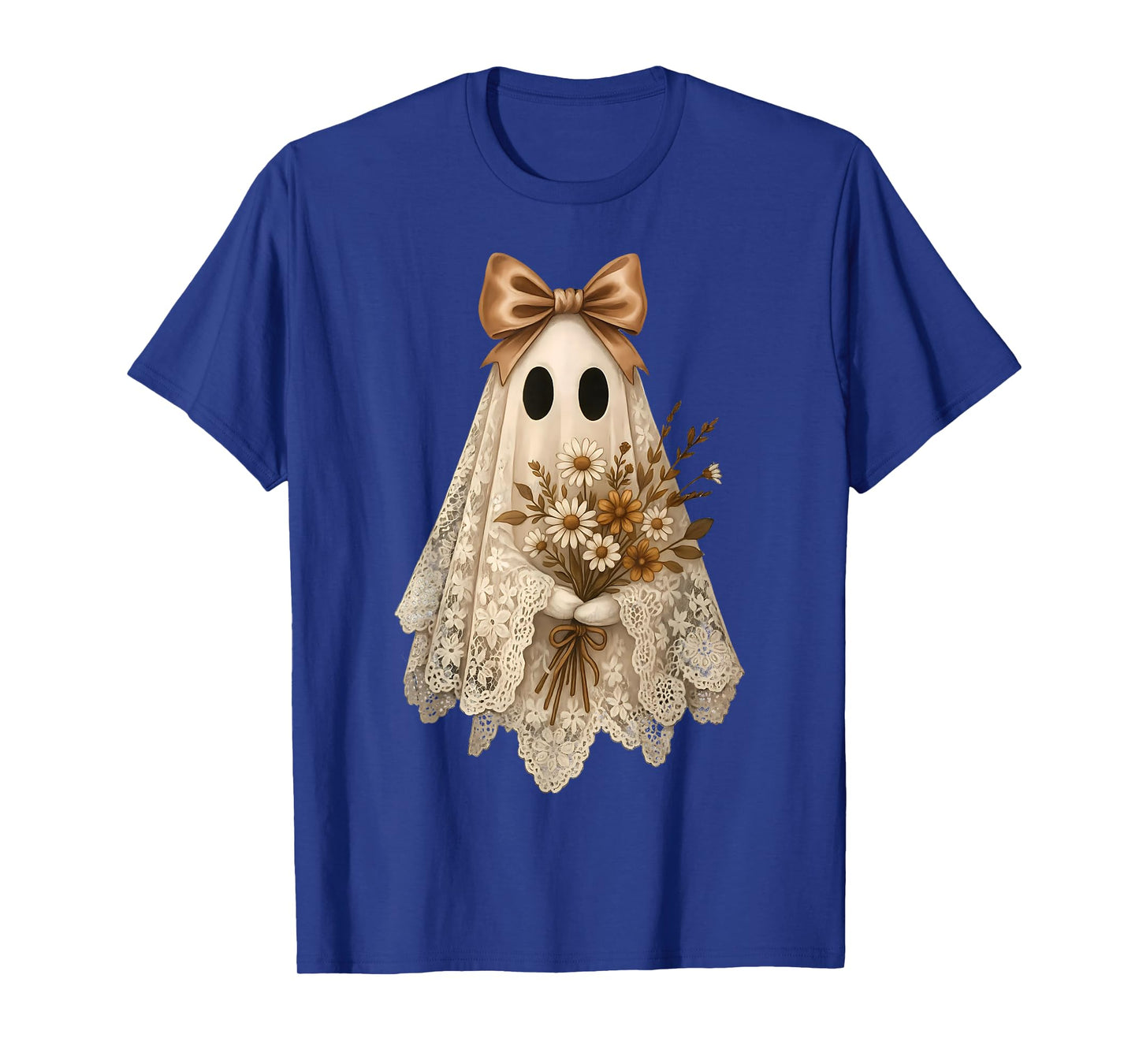 Coquette Ghost Halloween Flower Ghost Spooky Lace Ghost T-Shirt