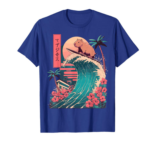 Japanese Capybara Surfing Wave Great Wave Japan T-Shirt