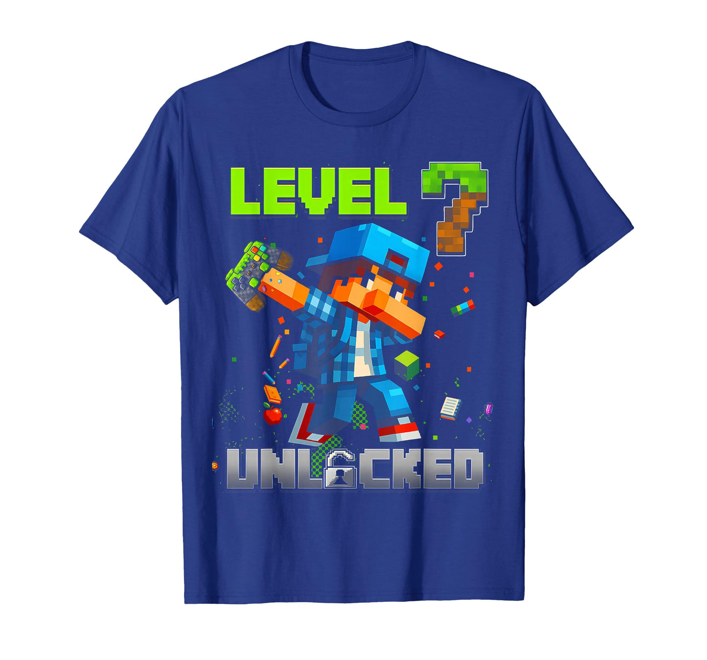Level 7 Unlocked Funy Birthday Boy Pixel Gamer 7th Birthday T-Shirt