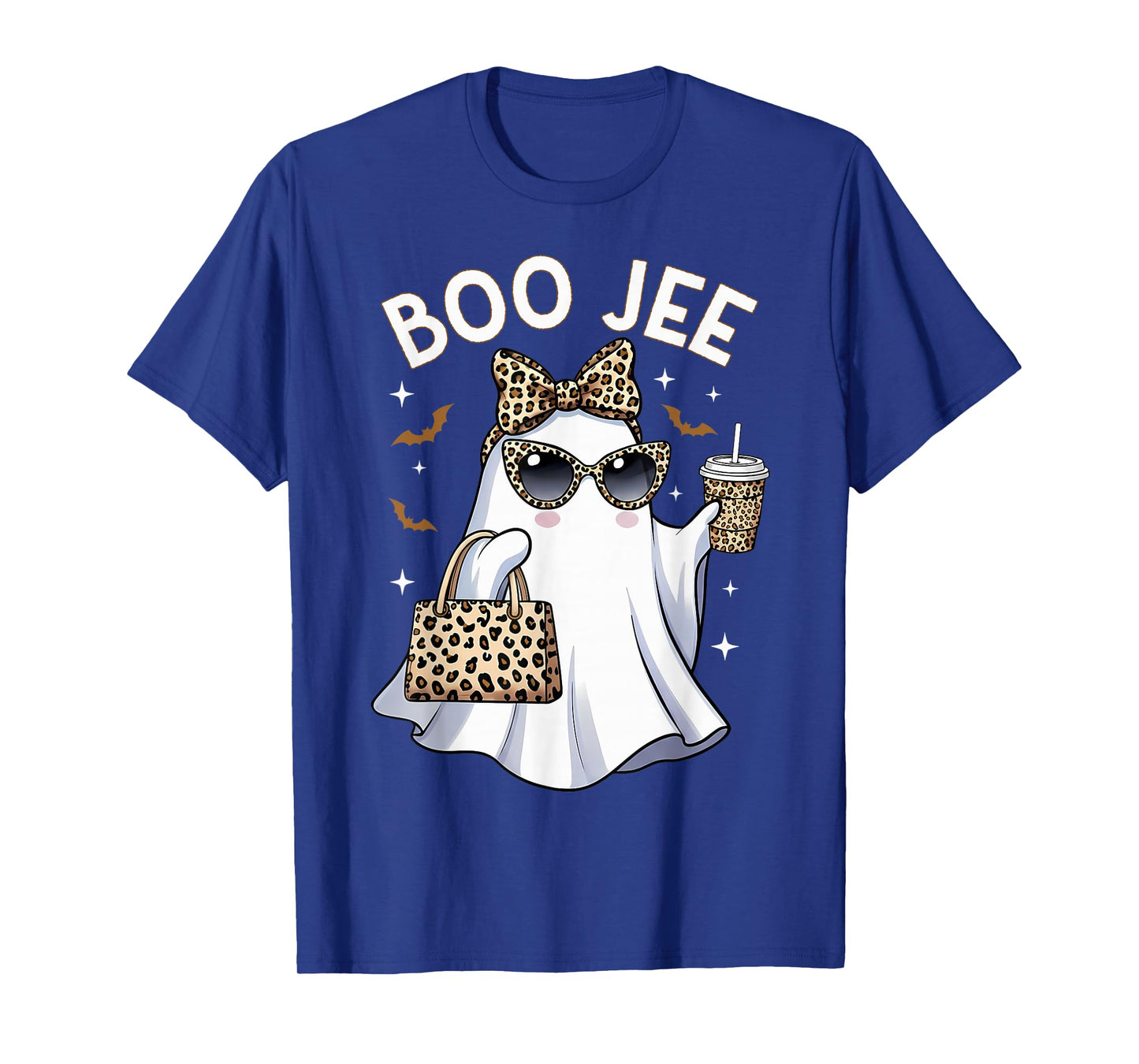 Boo JEE Leopard Ghost Coffee Halloween Boujee Women Girls T-Shirt