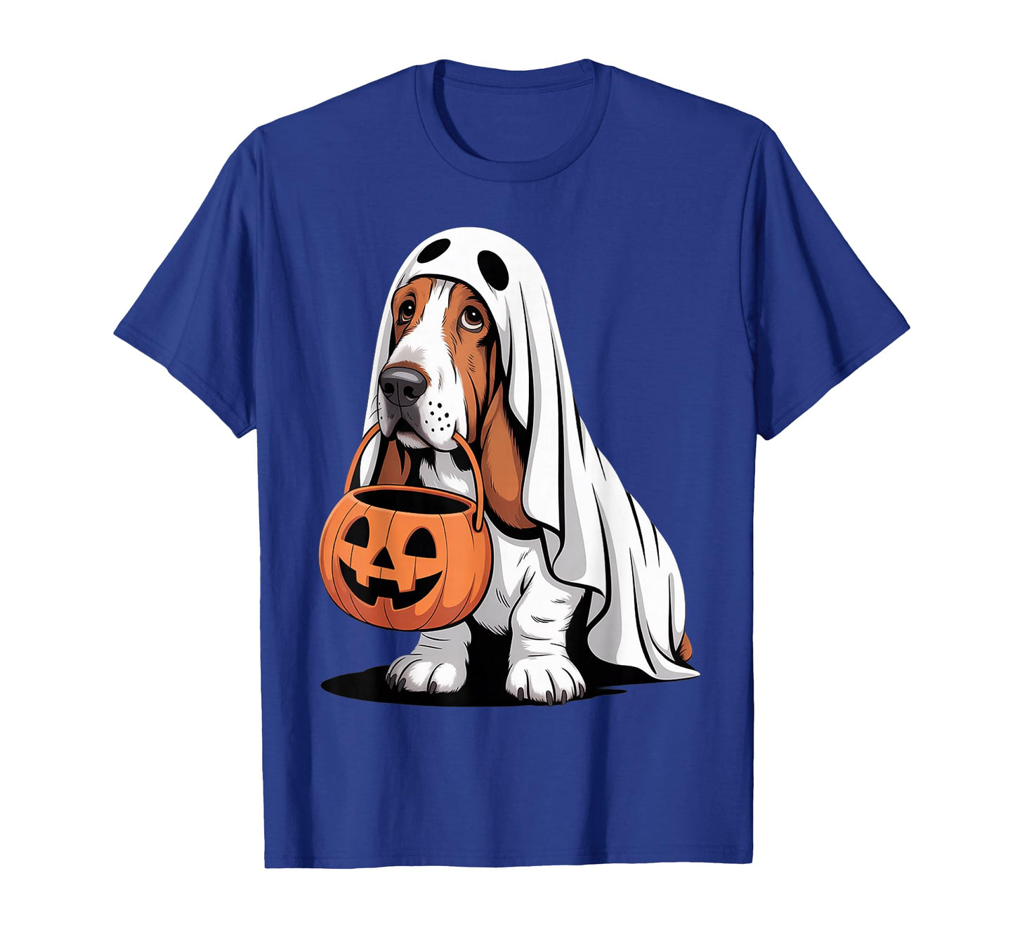Cute Basset Hound Dog Ghost Costume with Pumpkin T-Shirt