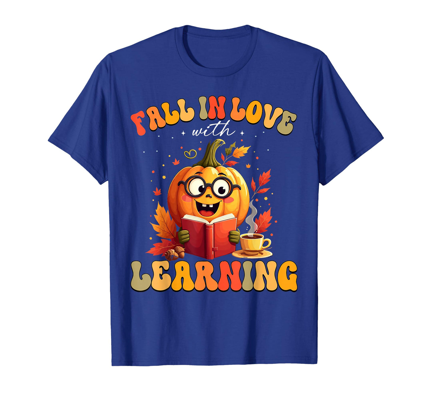 Retro Fall in Love with Learning Autumn Pumpkin Teacher Kids T-Shirt