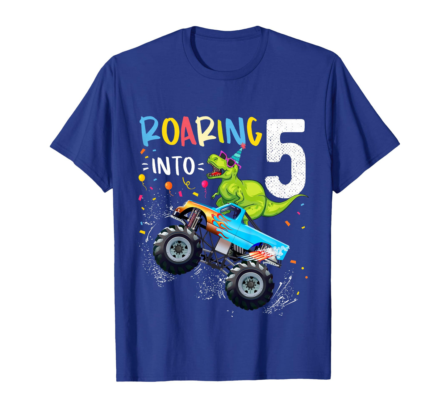 5th Birthday T Rex Dinosaur Monster Truck Boys and Girls T-Shirt
