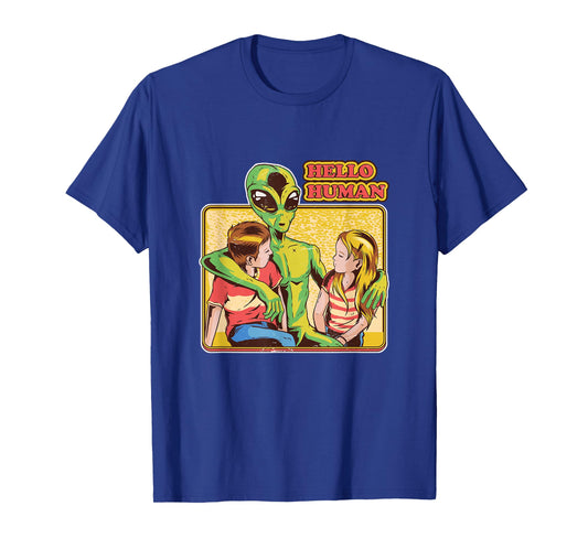 Cool Retro Alien and Hello Humans Outer Space Galaxy T-Shirt