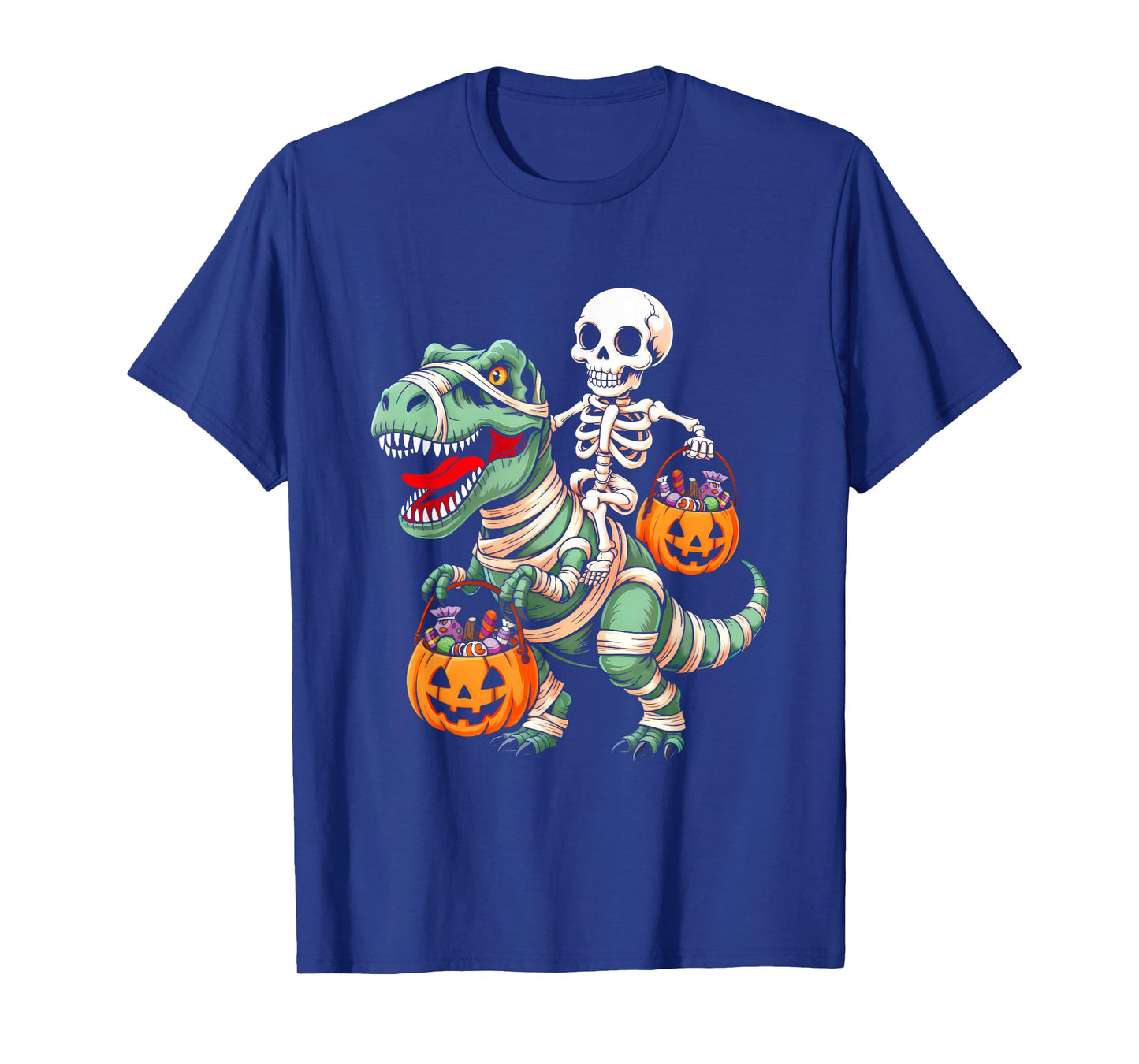 Skeleton Riding Mummy Dino Pumpkin Candy Halloween Costume T-Shirt