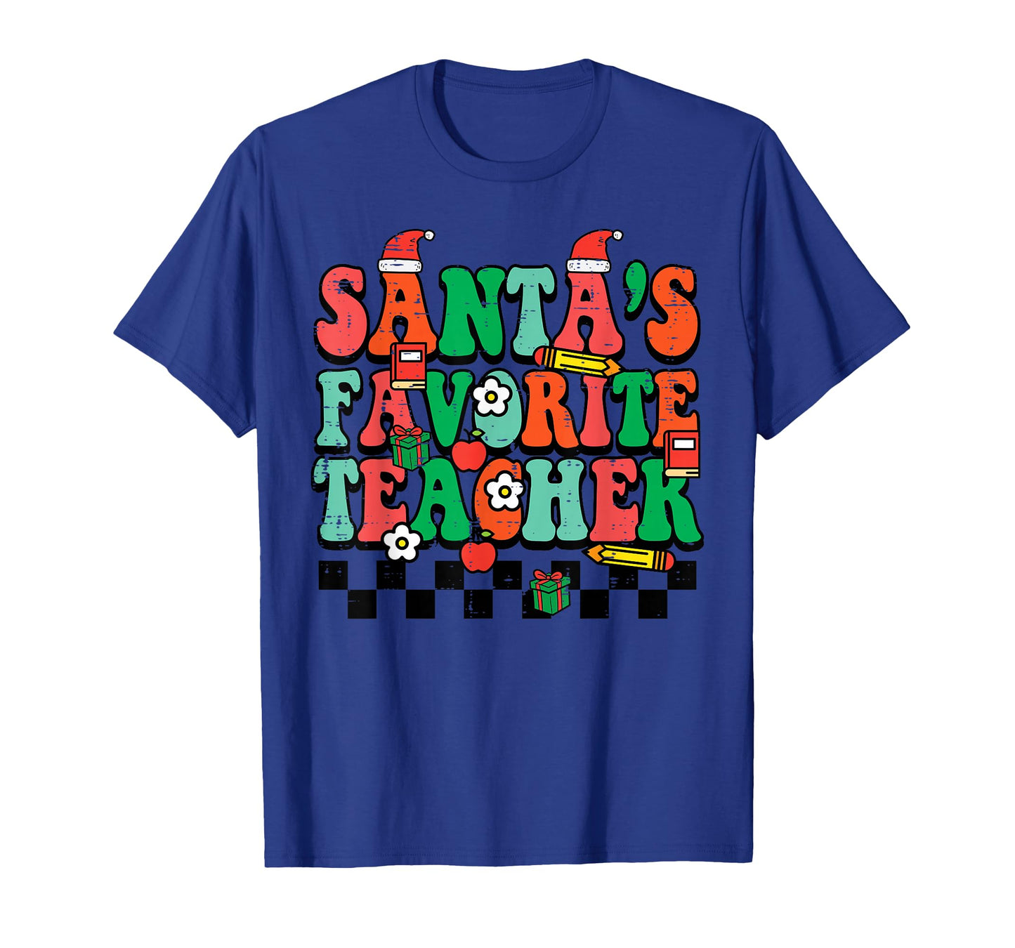 Santas Favorite Teacher Retro Groovy Christmas Xmas Women T-Shirt