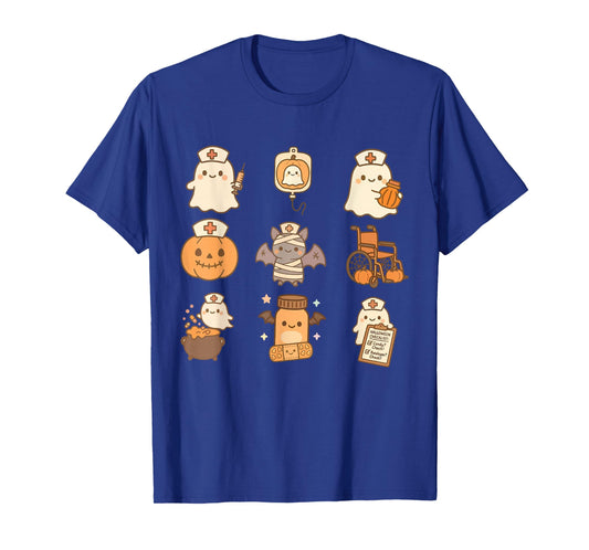 Funny Spooky Nurse Halloween Pumpkin Ghost School Nursing T-Shirt